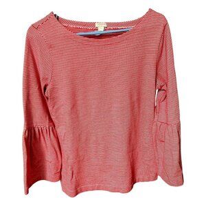 J. Crew Women's Red Orange White Stripe Boat Neck Bell Sleeves Top Size Small